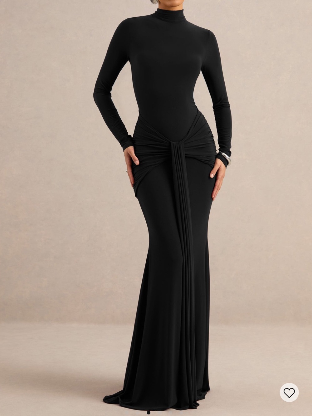 Club L London Black Long-Sleeve Knot-Detail Maxi Dress